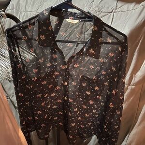 Aeropostale Black Floral Sheer Shirt